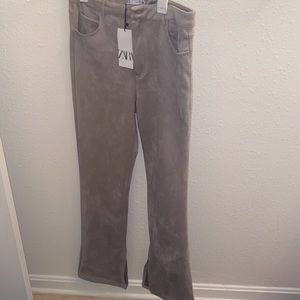 Zara Slim fit flared faux suede trousers with vents size 12 NWT gray